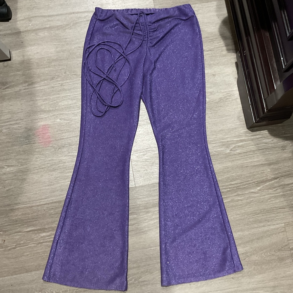 Wild Fable Polyester Purple Sparkly Flare Pants, Large